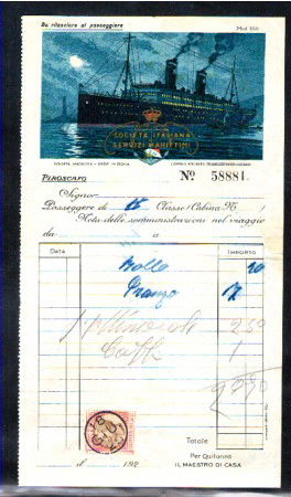 1925/1929 - LOTTO/10703 - REGNO - CONTO DI BORDO DI PIROSCAFO