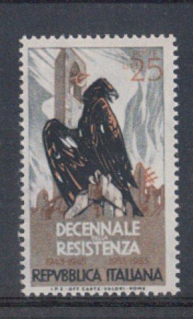 1954 - LOTTO/6235A - REPUBBLICA - 25 L. RESISTENZA II° TIRATURA