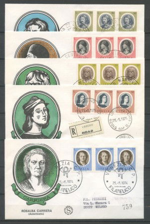 1974 - REPUBBLICA - ARTISTI ITALIANI - 5 FDC FILAGRANO VIAGGIATE - LOTTO/27435
