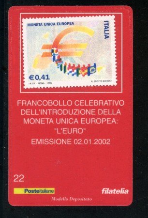 2002 - LOTTO/20894 - REPUBBLICA - MONETA UNICA EURO - TESSERA FILAT.