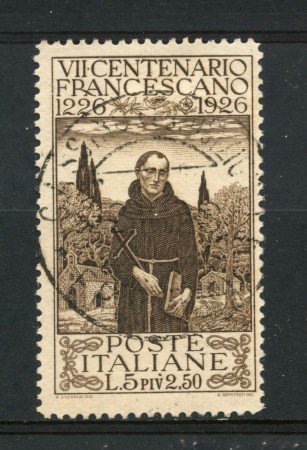 1926 - REGNO D'ITALIA - 5+2,50 LIRE  SAN FRANCESCO - USATO - LOTTO/30960
