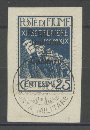 1920 - FIUME - LOTTO/39776 - 25c. AZZURRO SOPR. NERA - USATO SU FRAMMENTO
