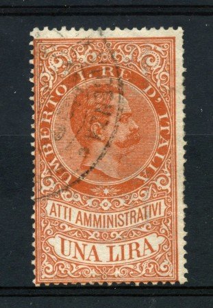 1885 - MARCHE ATTI AMMINISTRATIVI - 1 LIRA ARANCIO UMBERTO I° - LOTTO/32462