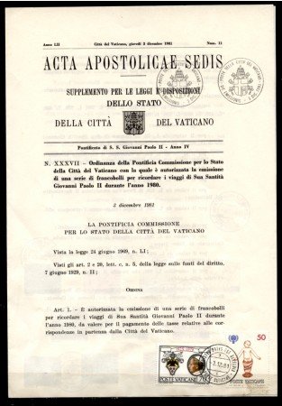 1981 - LOTTO/10982 - VATICANO  - VIAGGI DEL PAPA 11v.- ACTA APOSTOLICAE