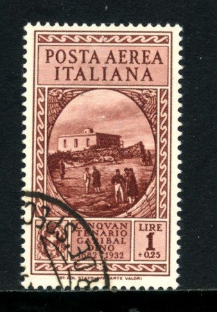 1932 - REGNO - POSTA AEREA -  LOTTO/31882 -1 Lira+25c.  CINQUANTENARIO DI GARIBALDI - USATO - 