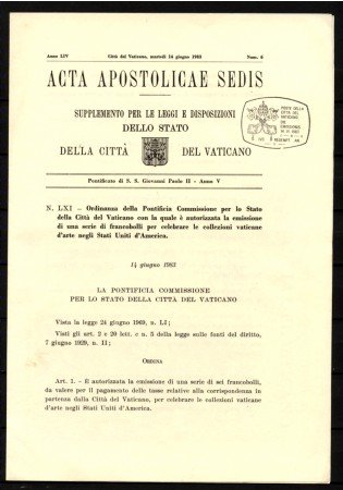 1983 - LOTTO/10995 - VATICANO - ARTE IN AMERICA  FOGLIETTO - ACTA APOSTOLICAE