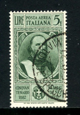 1932 - REGNO - LOTTO/31884 -  POSTA AEREA - 5 Lire + 1 Lira  CINQUANTENARIO DI GARIBALDI - USATO -