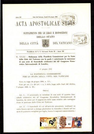 1981 - LOTTO/10983 - VATICANO - CONGRESSO EUCARISTICO ACTA APOSTOLICAE
