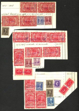 1947/48 - ITALIA - LOTTO/42954 - INSIEME DI 3 PARTI DI RICEVUTE AFFRANCATE CON 27 MARCHE SULL'ENTRATA
