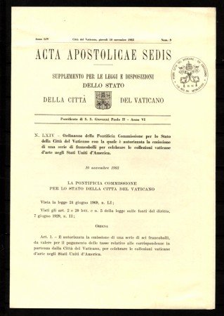 1983 - LOTTO/10996 - VATICANO - ARTE NEGLI USA FOGLIETTO - ACTA APOSTOLICAE