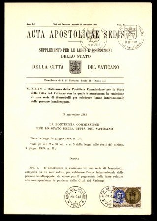 1981 - LOTTO/10987 - VATICANO - PERSONE DIVERSAMENTE ABILI - ACTA APOSTOLICAE
