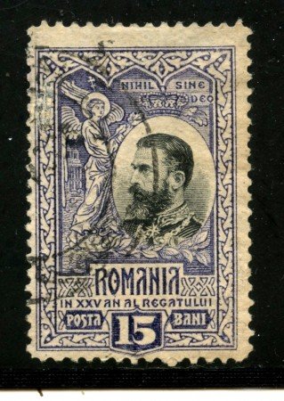 1906 - ROMANIA - 15 b. BLU ANNIVERSARIO DEL REGNO - USATO - LOTTO/31987