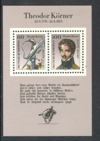 1991 - GERMANIA FEDERALE - THEODOR KORNER - FOGLIETTO NUOVO - LOTTO/29487