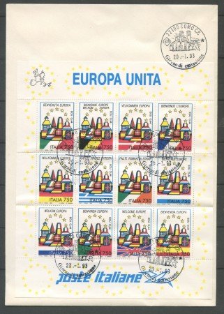 1993 - REPUBBLICA - EUROPA UNITA - FOGLIETTO SU BUSTA FDC  - LOTTO/31769