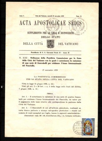 1979 - LOTTO/10989 - VATICANO - ANNO DEL FANCIULLO - ACTA APOSTOLICAE