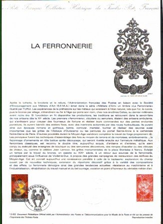 1982 - LOTTO/FRA2206DOC - FRANCIA - LAVORAZIONE DEL FERRO DOC. FILATELICO