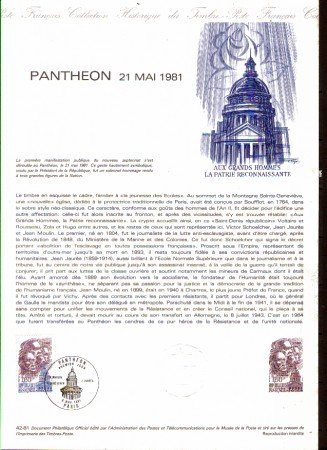 1981 - LOTTO/FRA2172DOC - FRANCIA - PANTHEON DOC. FILATELICO