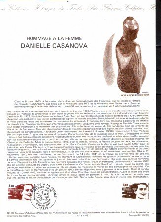 1983 - LOTTO/FRA2267DOC - FRANCIA - GIORNATA DELLA DONNA - DOC. FILATELICO