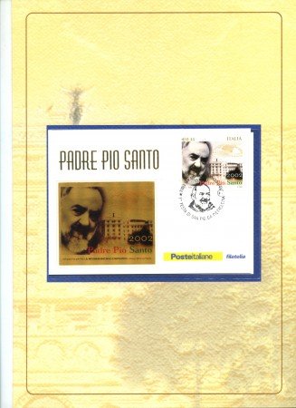 2002 - REPUBBLICA - PADRE PIO SANTO - FOLDER CON LAMINA D'ORO - LOTTO/24300