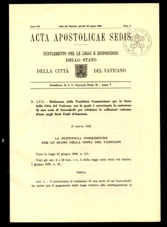 1983 - LOTTO/10985 - VATICANO - ARTE NEGLI USA FOGLIETTO - ACTA APOSTOLICAE