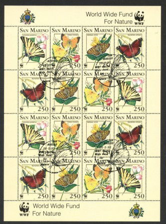 1993 - SAN MARINO - LOTTO/42980 - FARFALLE 4v. - MIIFOGLIO DI 4 SERIE -  USATO