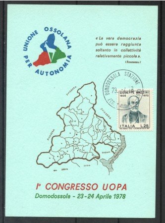 1978 - REPUBBLICA - DOMODOSSOLA - CARTOLINA I° CONGRESSO UOPA - LOTTO/31697