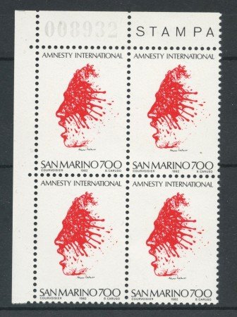 1982 - LOTTO/8030Q - SAN MARINO - AMNESTY INTERNATIONAL- QUARTINA NUOVI