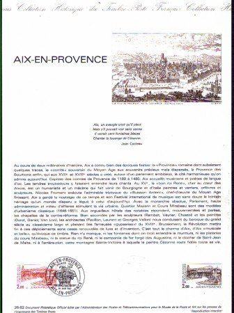 1982 - LOTTO/FRA2194DOC - FRANCIA - AIX-EN-PROVENCE DOC. FILATELICO