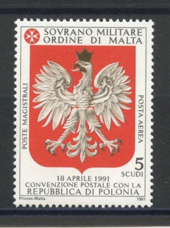 1991 - SOVRANO MILITARE DI MALTA - LOTTO/39294 - POSTA AEREA CON POLONIA - NUOVO