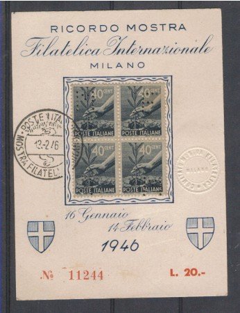 1946 - LBF/675A - REPUBBLICA -  MOSTRA FILATELICA MILANO