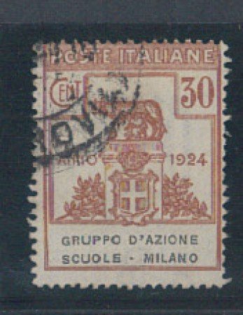 1924 - LOTTO/REGSS40U - REGNO -  30c. GRUPPO AZ. SCUOLE MILANO -