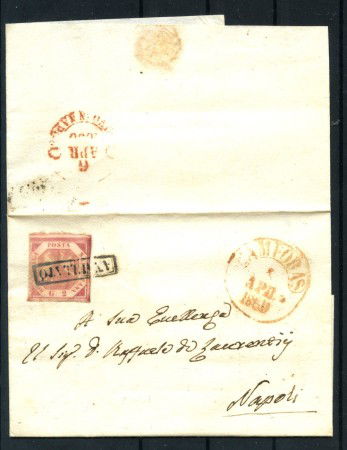 1860 - NAPOLI - LOTTO/43200 - 2 Gr. ROSA BRUNASTRO - SU PIEGHEVOLE PER NAPOLI