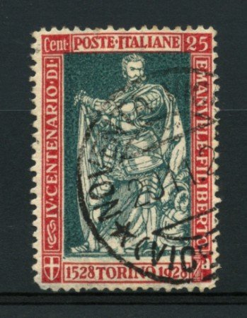 1928 - LOTTO/11636 - REGNO - 25c. EMANUELE FILIBERTO  DENT. 13 - USATO