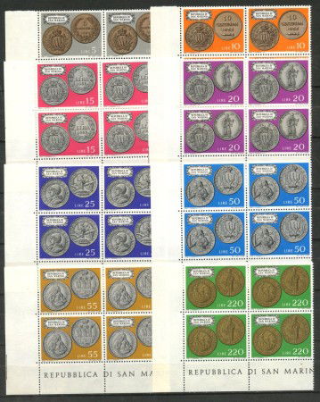 1972 - LOTTO/7940Q - SAN MARINO - MONETE 8v. - QUARTINE NUOVI