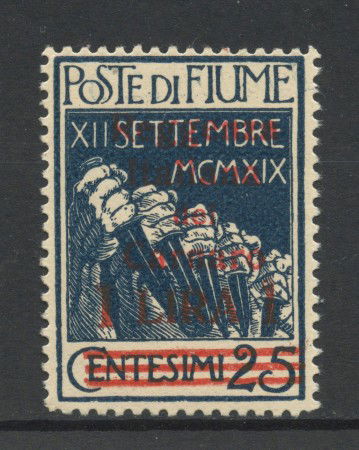 1920 - FIUME - LOTTO/42314 - 1 LIRA SU 25 CENT. INDACO - NUOVO