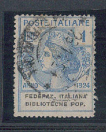 1924 - LOTTO/REGSS37U - REGNO- 1 LIRA  FED. BIBLIOTECHE POPOLARI