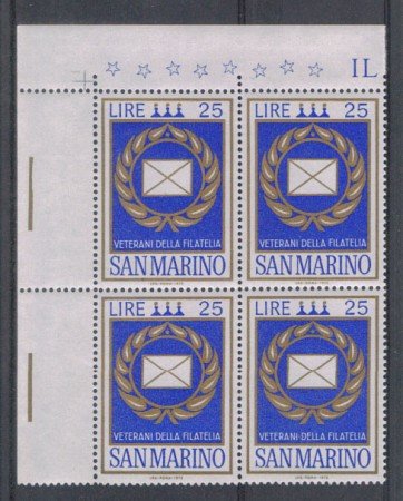 1972 - LOTTO/7938Q - SAN MARINO - VETERANI FILATELIA - QUARTINA