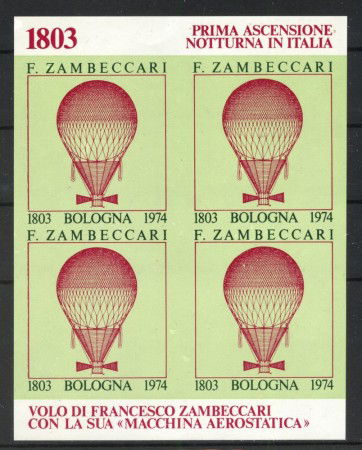 1974 - REPUBBLICA - LOTTO/42742 - BOLOGNA CHIUDILETTERA DEL VOLO DI FRANCESCO ZAMBECCARI