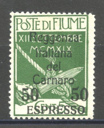 1920 - FIUME - LOTTO/39782 - 50c. SU 5c. VERDE ESPRESSO - LINGUELLATO