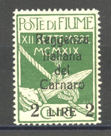 1920 - FIUME - LOTTO/39772 -  2 LIRE SU 5 cent. VERDE POSTA MILITARE - NUOVO