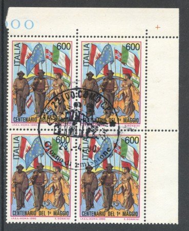 1990 - REPUBBLICA - CENTENARIO I° MAGGIO - QUARTINA FDC - LOTTO/28902