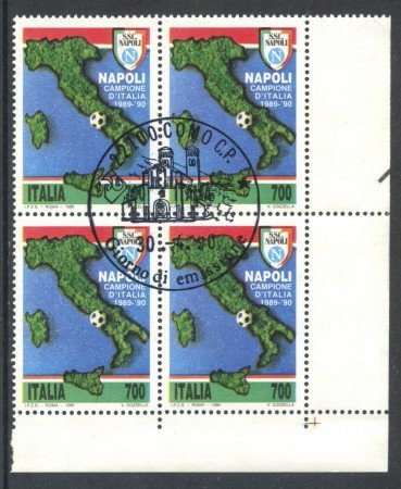1990 - REPUBBLICA - NAPOLI CAMPIONE - QUARTINA USATA - LOTTO/28904