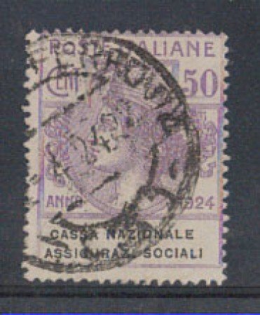 1924 - LOTTO/REGSS28UA - REGNO - 50c. CASSA ASS. SOCIALI - USATO
