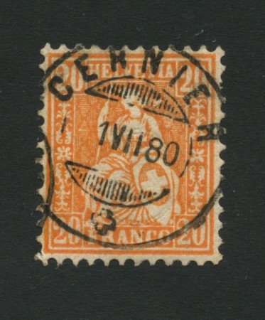 1862 - LOTTO/16324 - SVIZZERA - 20c. ARANCIO HELVETIA - USATO