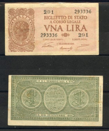 1944 - ITALIA LUOGOTENENZA - 1 LIRA ITALIA LAUREATA - LOTTO/35772
