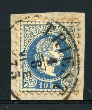 1874 - LOTTO/14158 - AUSTRIA - 10 Kr. AZZURRO USATO SU FRAMMENTO