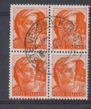 1961 - LOTTO/6368QU - REPUBBLICA - 10 L. TESTA - QUARTINA USATA