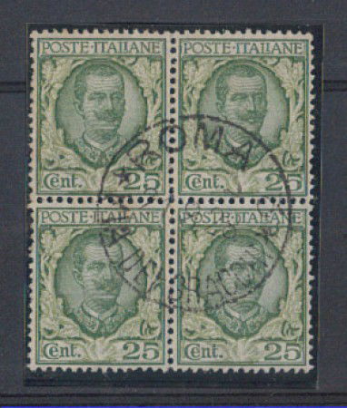 1926 - LOTTO/REG200UQ - REGNO - 25c. FLOREALE QUARTINA USATA