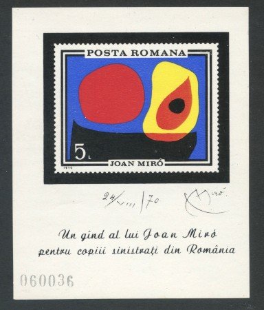 1970 - ROMANIA - PRO SINISTRATI JOAN MIRO' - FOGLIETTO NUOVO - LOTTO/29339