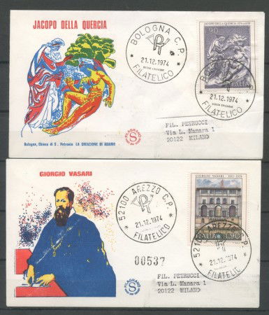 1974 - REPUBBLICA - ARTE ITALIANA - 2 BUSTE FDC FILAGRANO VIAGGIATE - LOTTO/27474